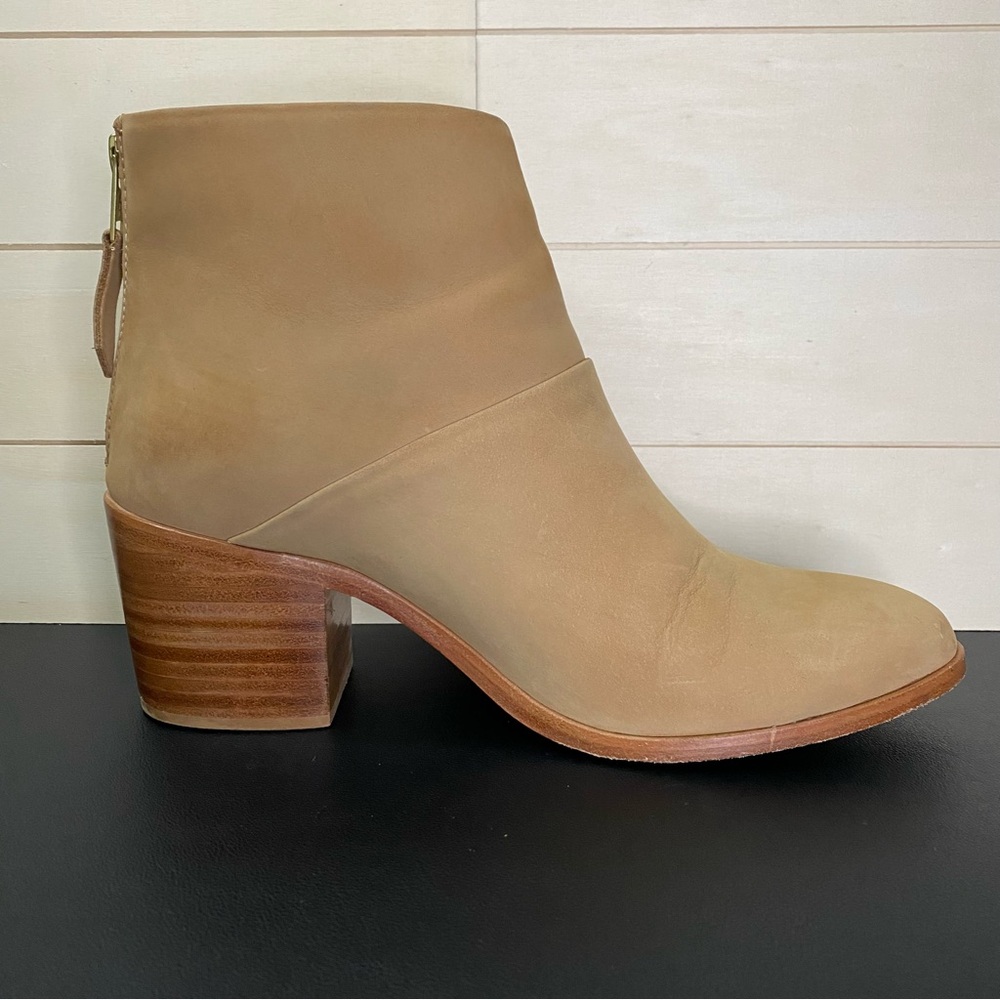 Nisolo Dari Ankle Boots Tan Leather Women's Size 8.5 Shoes Zip Booties
